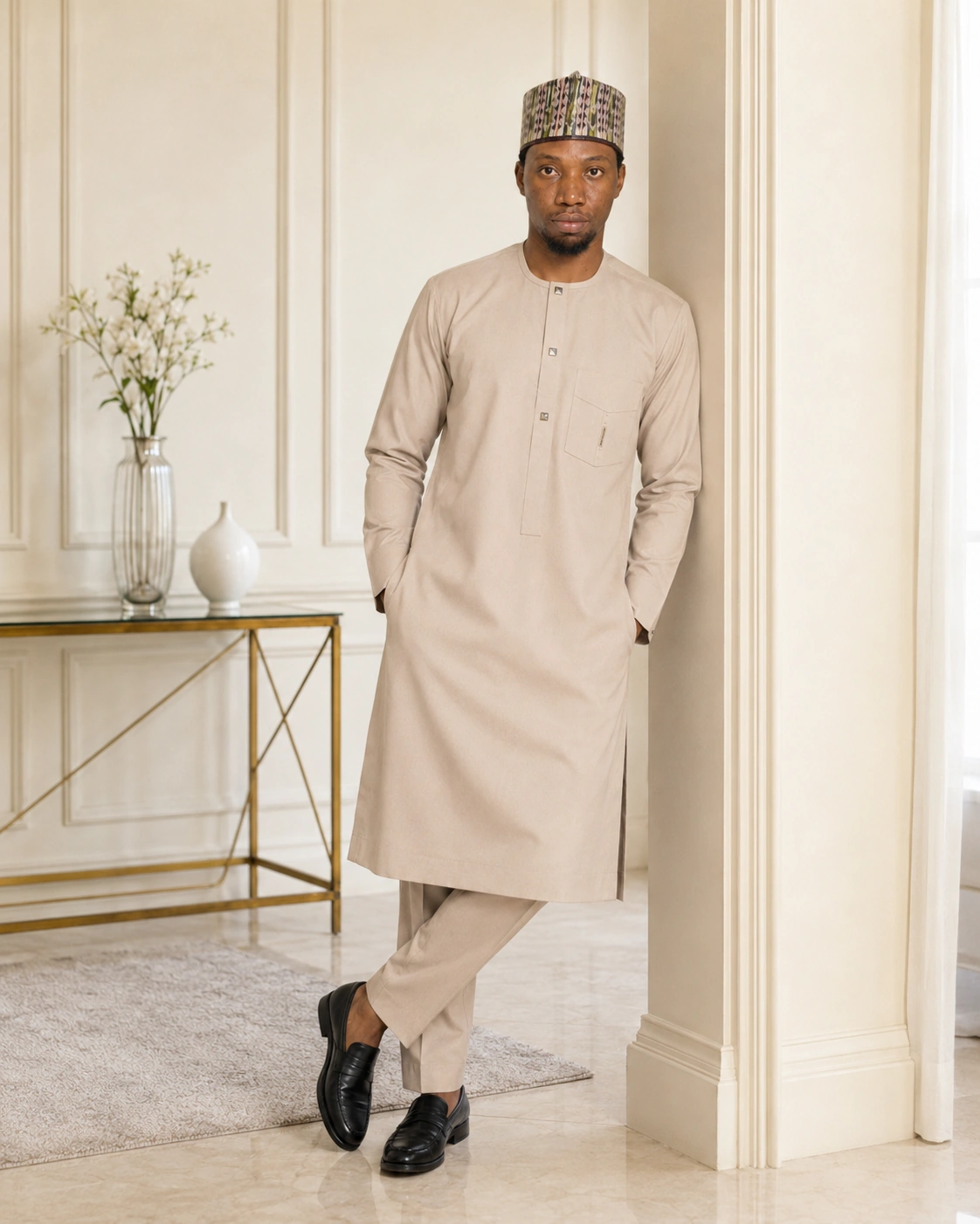 Soft beige kaftan